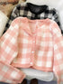 Fashion Versatile Contrast Checkered Knitted Two Piece Cardigan